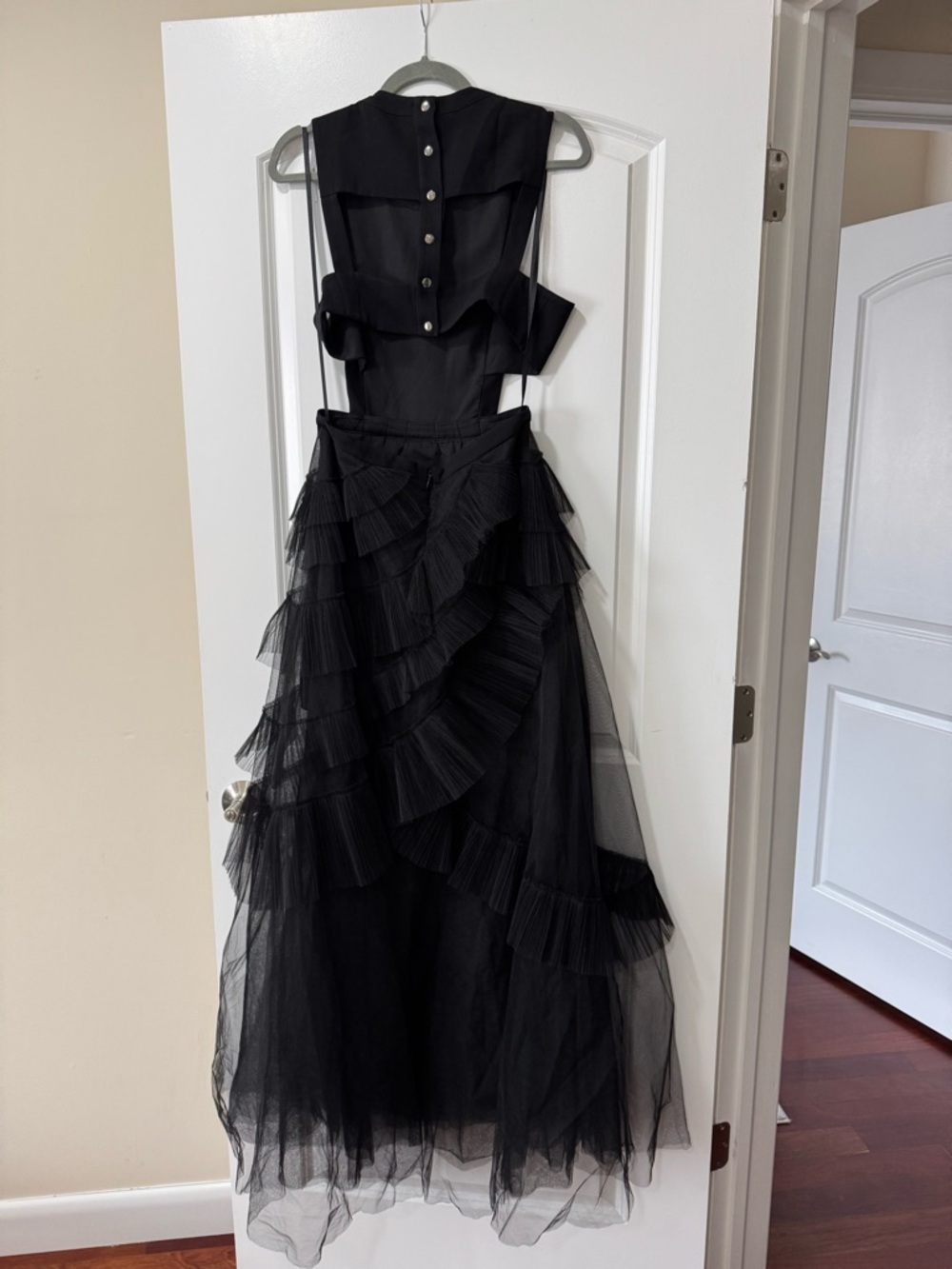 BCBGMaxAzria Black Oly Tiered Ruffle Tulle Evening Gown - Picture 9 of 10